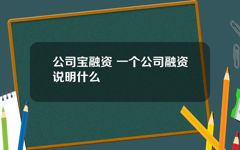 公司宝融资 一个公司融资说明什么